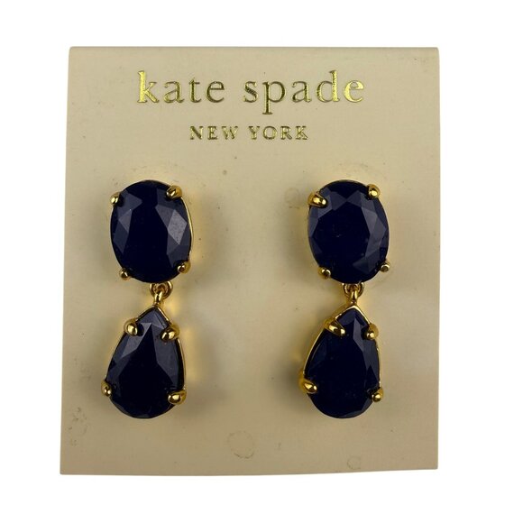 Kate Spade Gold Tone Blue Drop Earrings Stylish Lightweight Fashion Jewelry - Picture 3 of 5